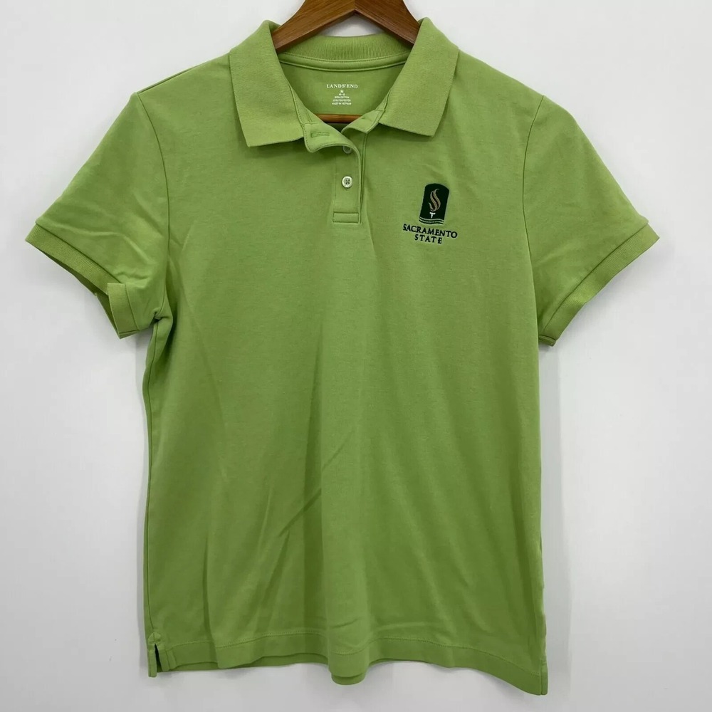 Lands End Sacramento State Womens Polo Shirt Green Short Sleeve Size M 10-12